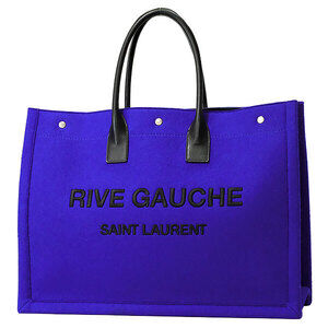 Saint Laurent Rive Gauche blue black wool leather tote bag felt lining